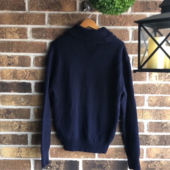 POLO RALPH LAUREN Navy Blue Shawl Collar Sweater Cotton SWEATER - Picture 6 of 9